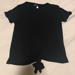 Black Tie-Front Short Sleeve Top